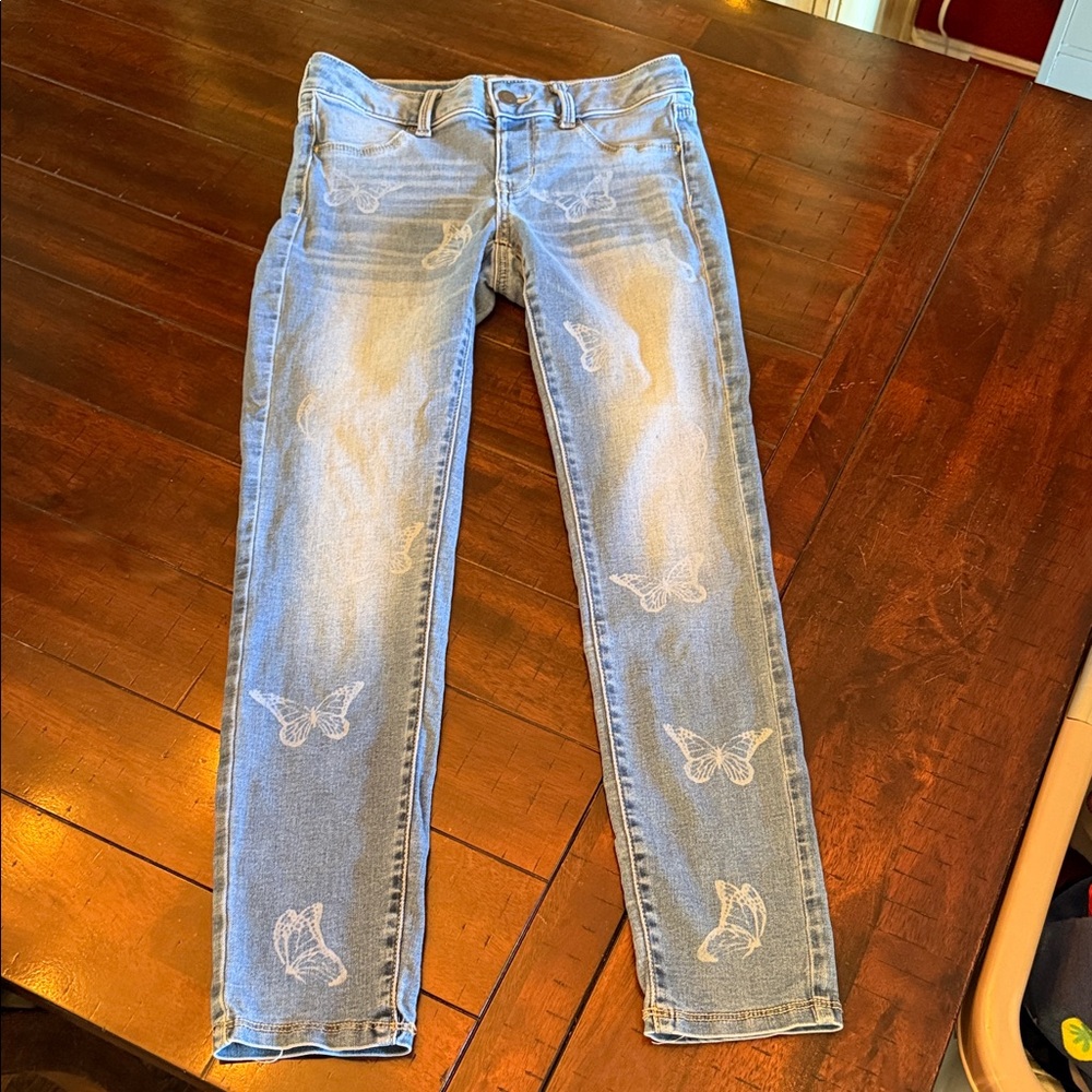 SO Girls Light Blue Skinny Jeans with Butterfly Pattern